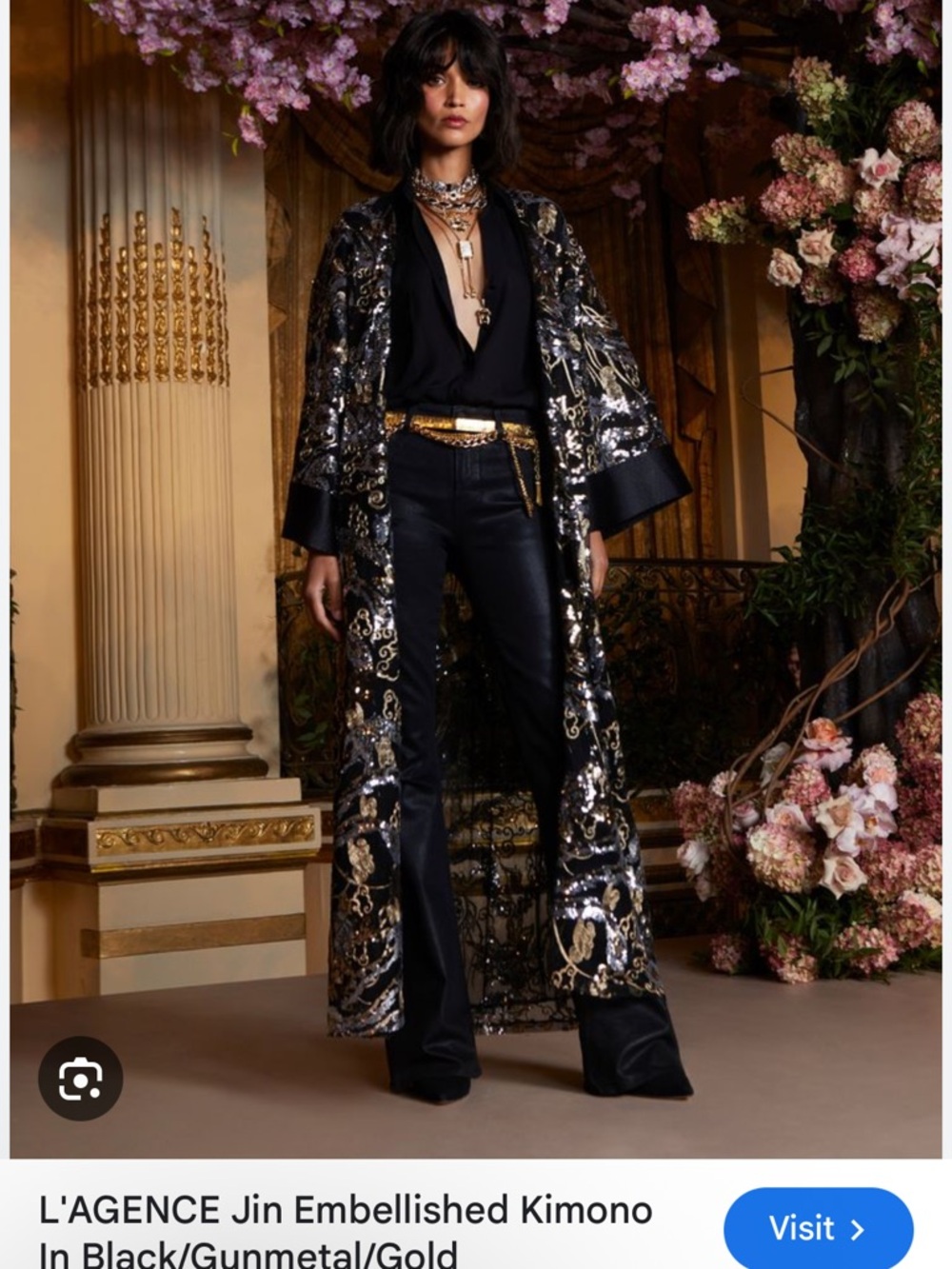 L'AGENCE Black & Gold Embellished Kimono NWT size XL